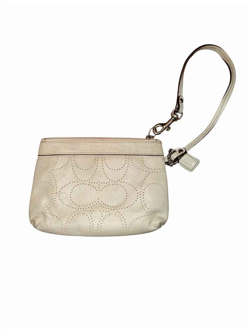 Coach Signature Perforated Leather Wristlet - Light Gray